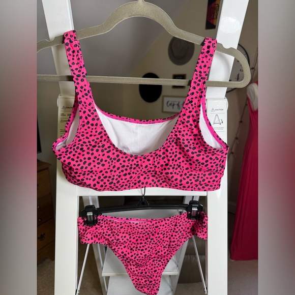 NWOT- Pink and Black Polka Dot Bikini Set - Picture 3 of 5
